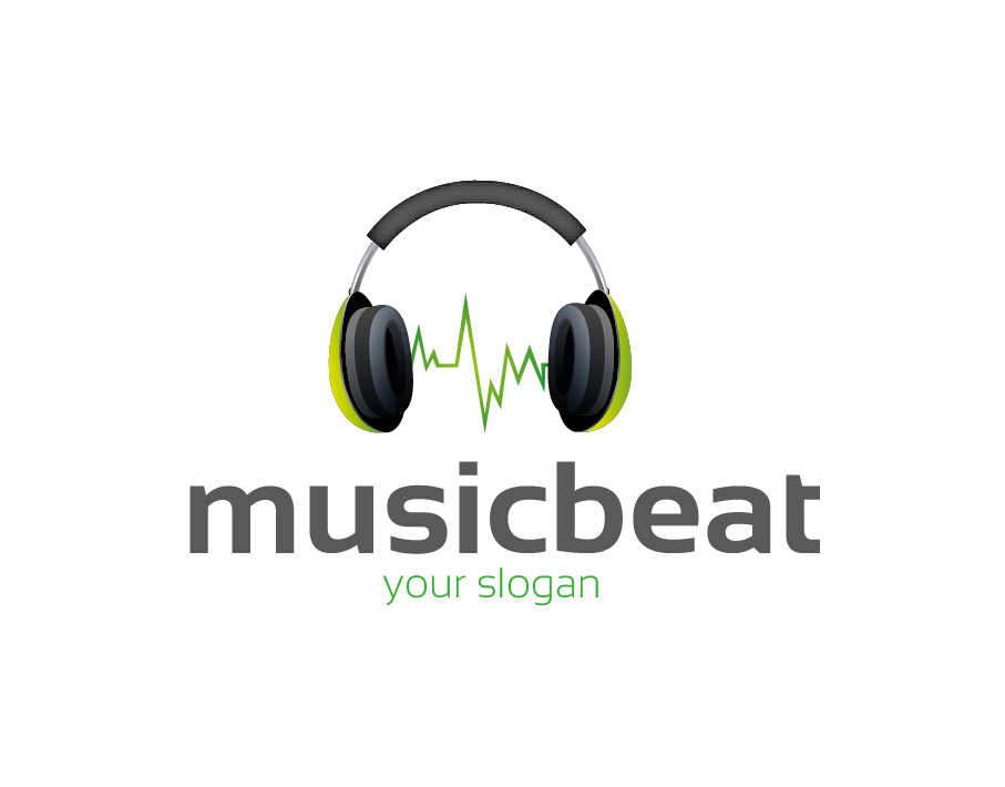 Musicbeat Logo – Headphones with Green Sound Wave and Bold and Light Text